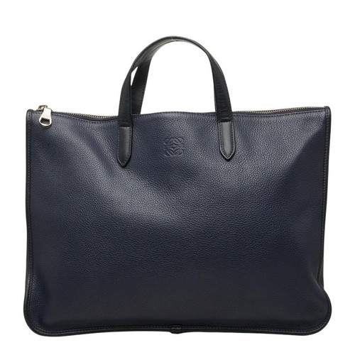 Loewe Anagram Toledo Briefcase Handbag Business Bag Navy Leather Ladies