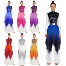 Women Dress Liturgical Gown Sequined Dancewear Mesh Worship Sleeveless Praise