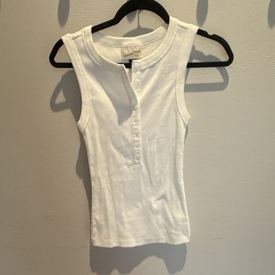 Universal Thread White Solid Ribbed Knit Henley Button Tank Top S Sleeveless