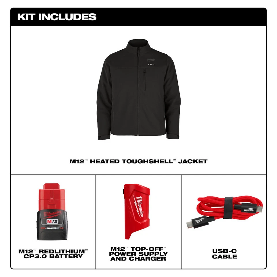 Milwaukee, M12 Cordless Tough Shell Black Heated Jacket Kit, X-Large, Size XL, - Image 4 of 4