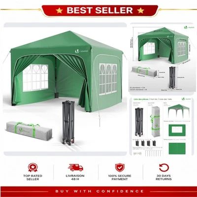 Tonnelle de jardin VOUNOT 3x3 m pliable imperméable verte - Photo 1/4