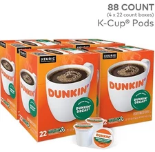 Dunkin' Decaf Coffee Keurig K-Cup Pods, Medium Roast, 88/Carton