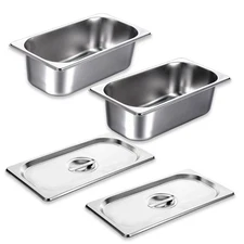 2 Pack 1/3 Size Hotel Pans with Lids, 3-5/8" Depth, 22 Gauge Steam Table Pan,...