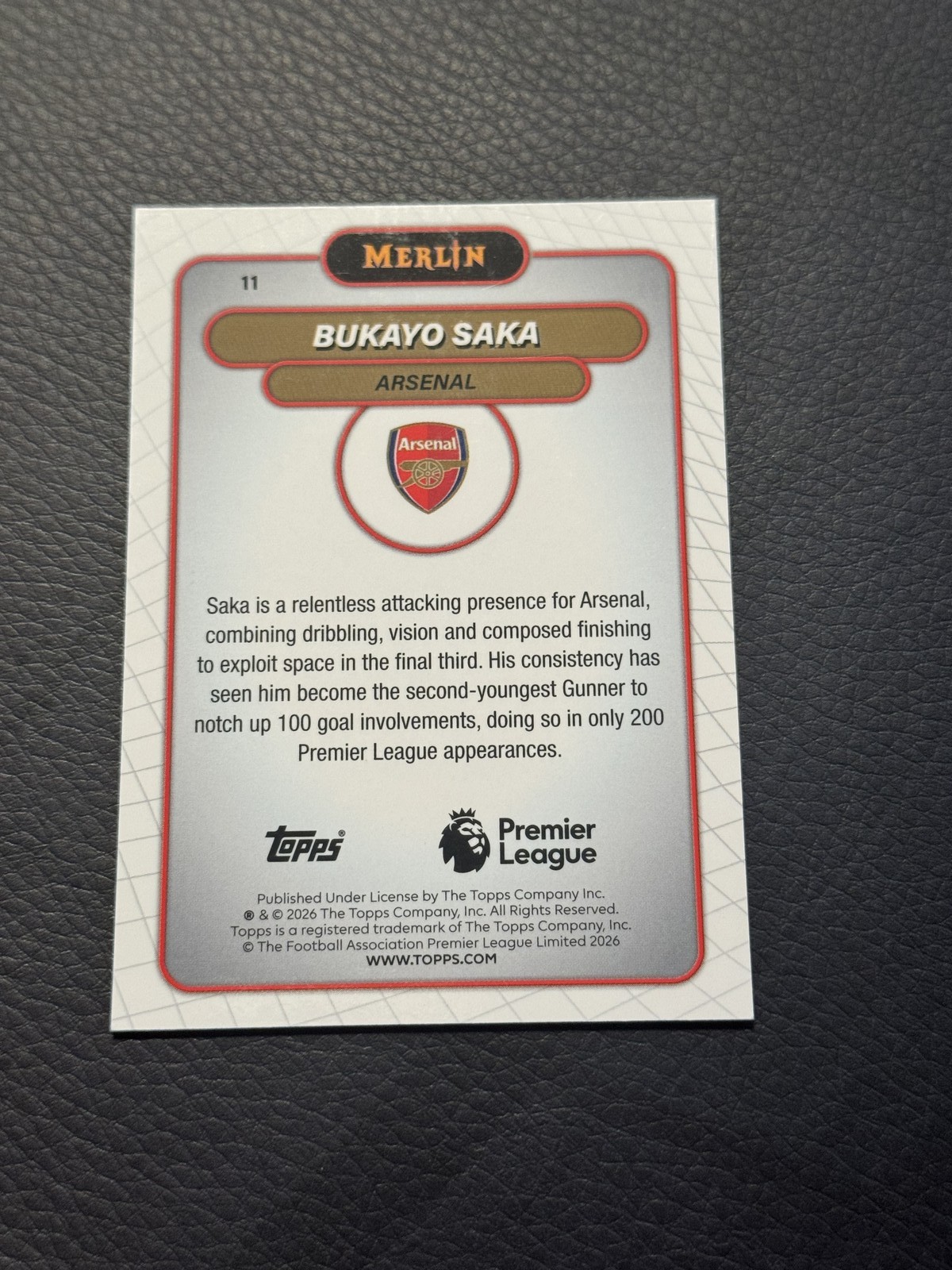2026 TOPPS MERLIN SOCCER #11 BUKAYO SAKA BLUE MOJO REFRACTOR /150 view 2