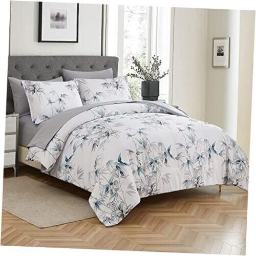 Bed in a Bag Full Size 7 Pieces Leaves on White Comforter Sets with Sheets for