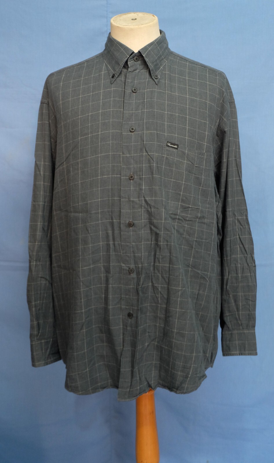 Faconnable Button Down Dark Gray Plaid Cotton Men… - image 1