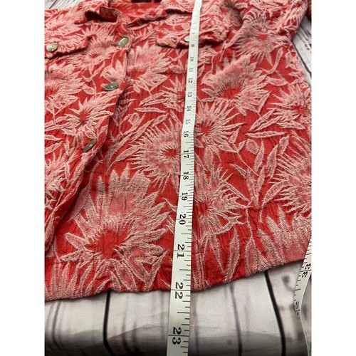 Chicos 2 Shirt Womens L Button Front Collar Pocket Floral Textured Silk Blend - Bild 7 von 10