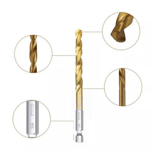 13PCS HSS Set di punte per trapano a torsione metallo titanio 1/4" gambo esagonale kit SGANCIO RAPIDO US - Foto 3 di 24