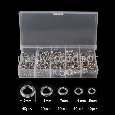 200PCS Heavy Duty Stainless Steel Fishing Split Rings Big Game 5 Size Mixed