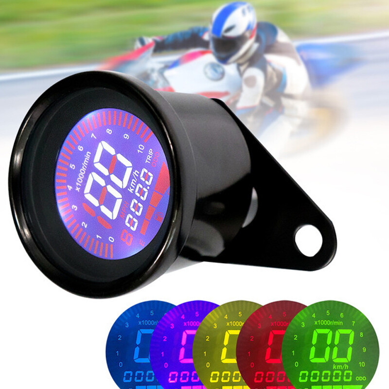 Trichtu Mount Retro Motorcycle Digital Speedometer – LED LCD Odometer Tachometer Fuel Meter 12V