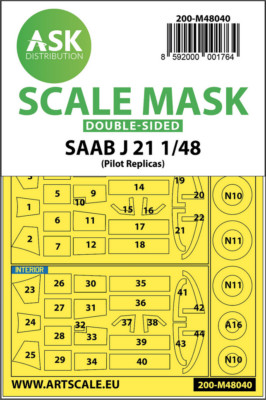 Art Scale Kit 1/48 SAAB J21 Double-sided Paint Masking for Pilot Replicas kits
