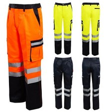 Mens Hi Vis Viz COMBAT BOTTOMS Safety Cargo Highways Railways Workwear Pants