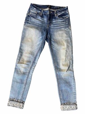 Miss Me Embellised Hem Ankle Skinny Pearls Rhinstones Size 26x27 Light Wash