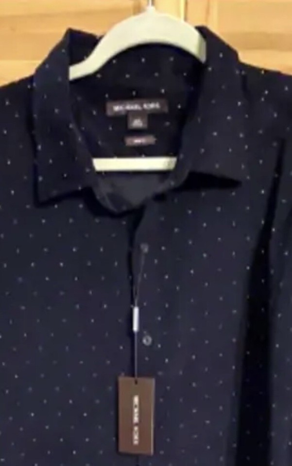 Michael Kors Black Corduroy with White Mini Dots Men's Shirt Slim Fit ...