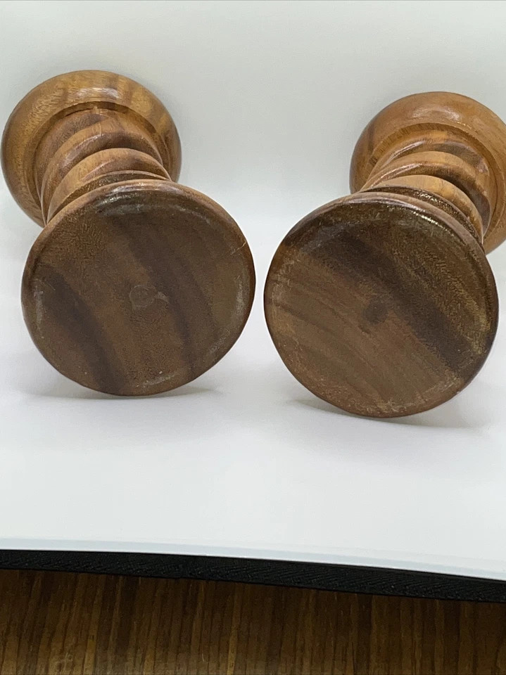 Винтажный художественный резной деревянный спиральный закрученный полый подсвечник ручной работы - набор из 2 - Изображение 3 из 4