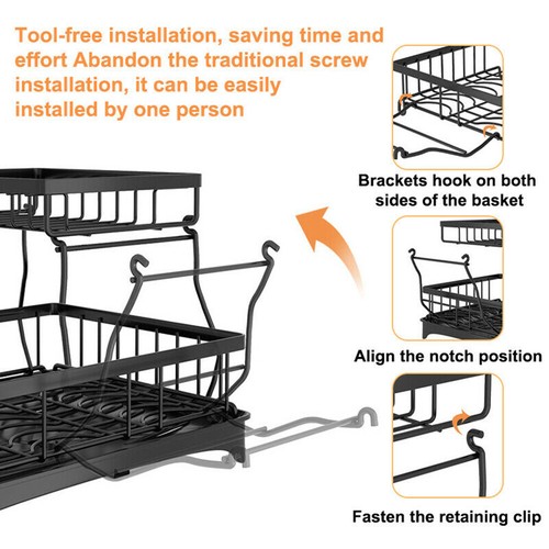 Dish Drainer Drying Rack with Cup Holder Foldable Cutlery Tray Kitchen Organiser - Picture 10 of 60