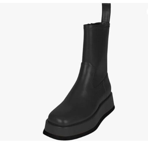 YDN Women Dressy Platform Boots Square Closed Toe Mid Calf Booties Black Shoes