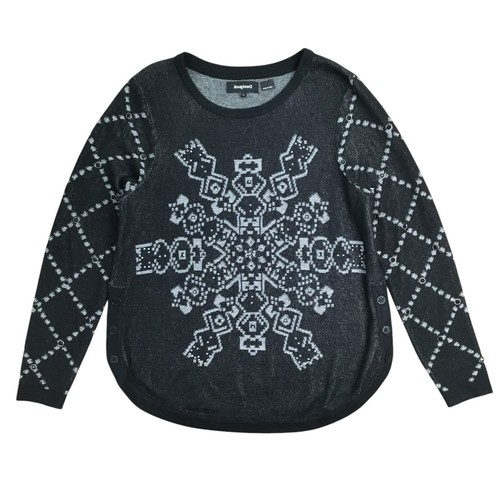 Desigual Women's Thick Gauge Sweater Top Size L Studded Metallic Mandala Argyle