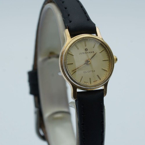 JUNGHANS DAMEN UHR 24MM STAHL VERGOLDET VINTAGE RAR MIT LEDER ARMBANDUHR JH042 - Bild 2 von 9