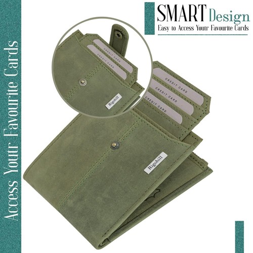 Doger Olive Green Mens Leather Wallet | Leather Wallet for Men | RFID Mens Walle - Foto 6 di 7