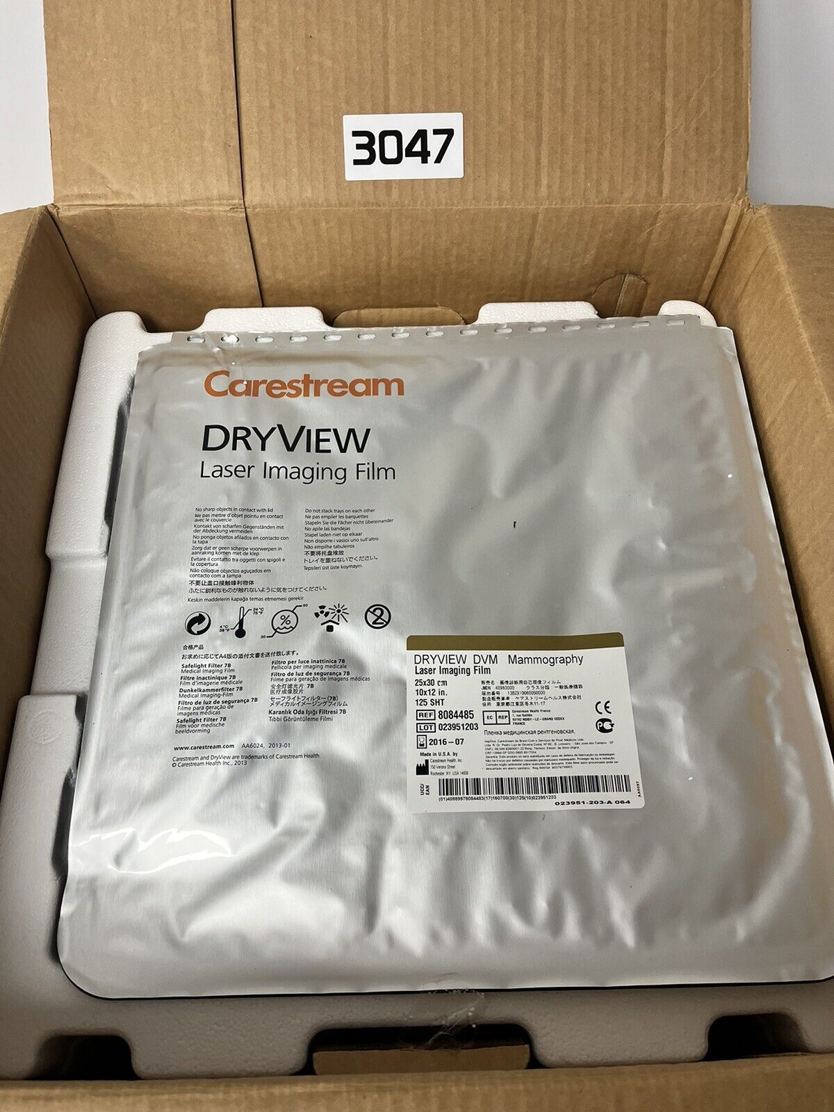 DryView DVM Mamography 8 x10 Inch Laser Imaging Film REF 1456516