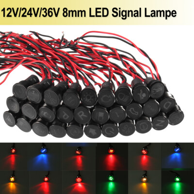 8mm 12V-36V Auto LED Symbol Dash Panel Mount Indicator Warning Signal Lampe