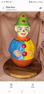 Large antique Schoenhut, 15'', MUSICAL colorful papier mâché, Roly Poly Clown toy