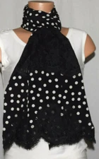 LACE POLKA DOT White/Black Silk Rectangular Scarf/Shawl 