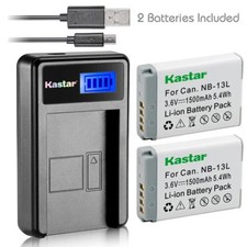 Kastar 2 Battery  LCD-1 USB Charger for Canon NB-13L NB13L CB-2LH