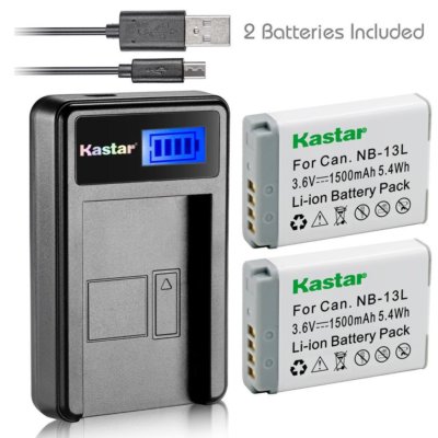 Kastar 2 Battery & LCD-1 USB Charger for Canon NB-13L NB13L CB-2LH