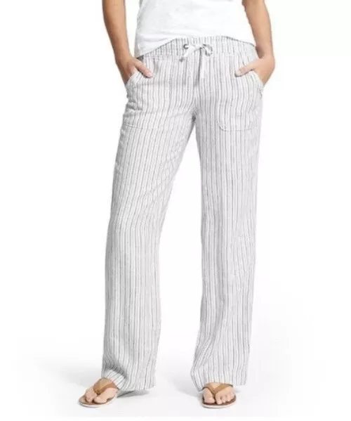 Athleta Striped Herringbone Linen Pants White/Gray Size 2