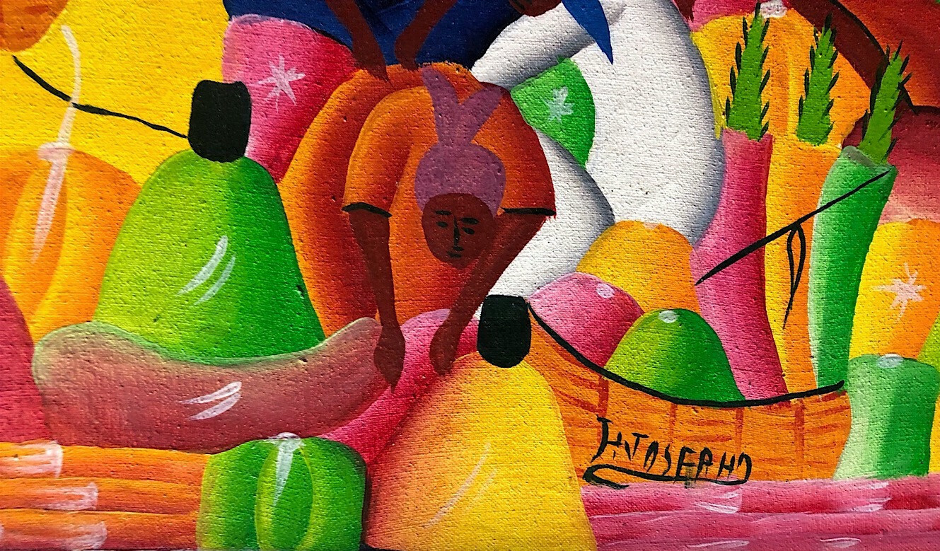 Brilliant Haitian Market original painting by Fritz Joseph Falak