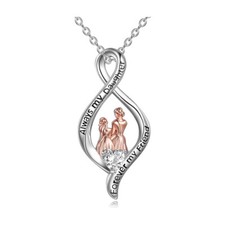 925 Sterling Silver Mother Daughter Love Pendant Birthday Gifts Necklace