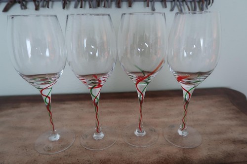 Set of 4 Lenox Holiday Ribbon Wine Glasses Discontinued Stemmed - Picture 9 of 10