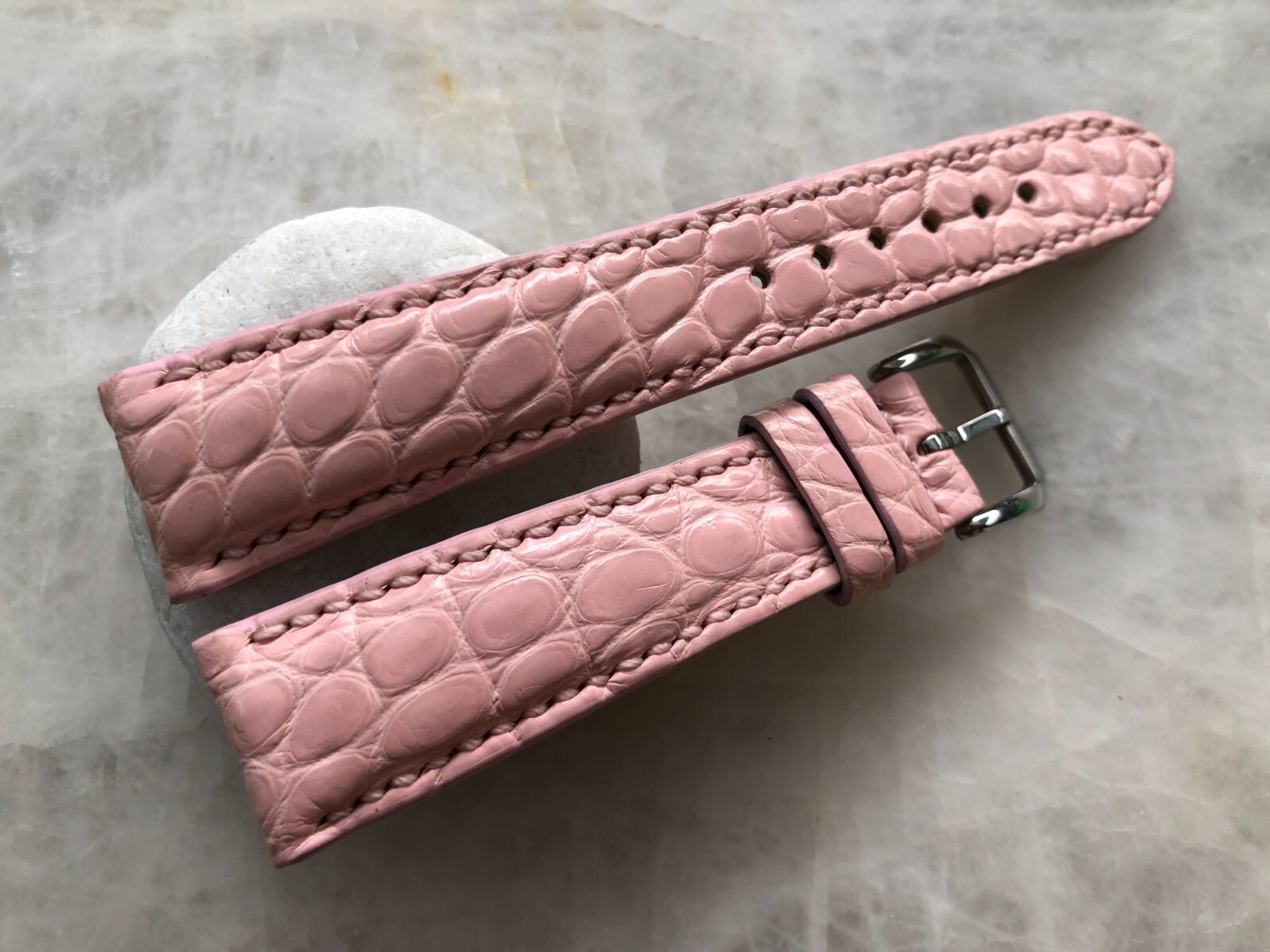 20mm 16mm Pink Alligator Embossed Leather Watch Strap