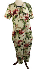 VTG Hawaiian Tropical Dress Bark Cloth Midi A Line Muumuu Cream Red Green SZ L