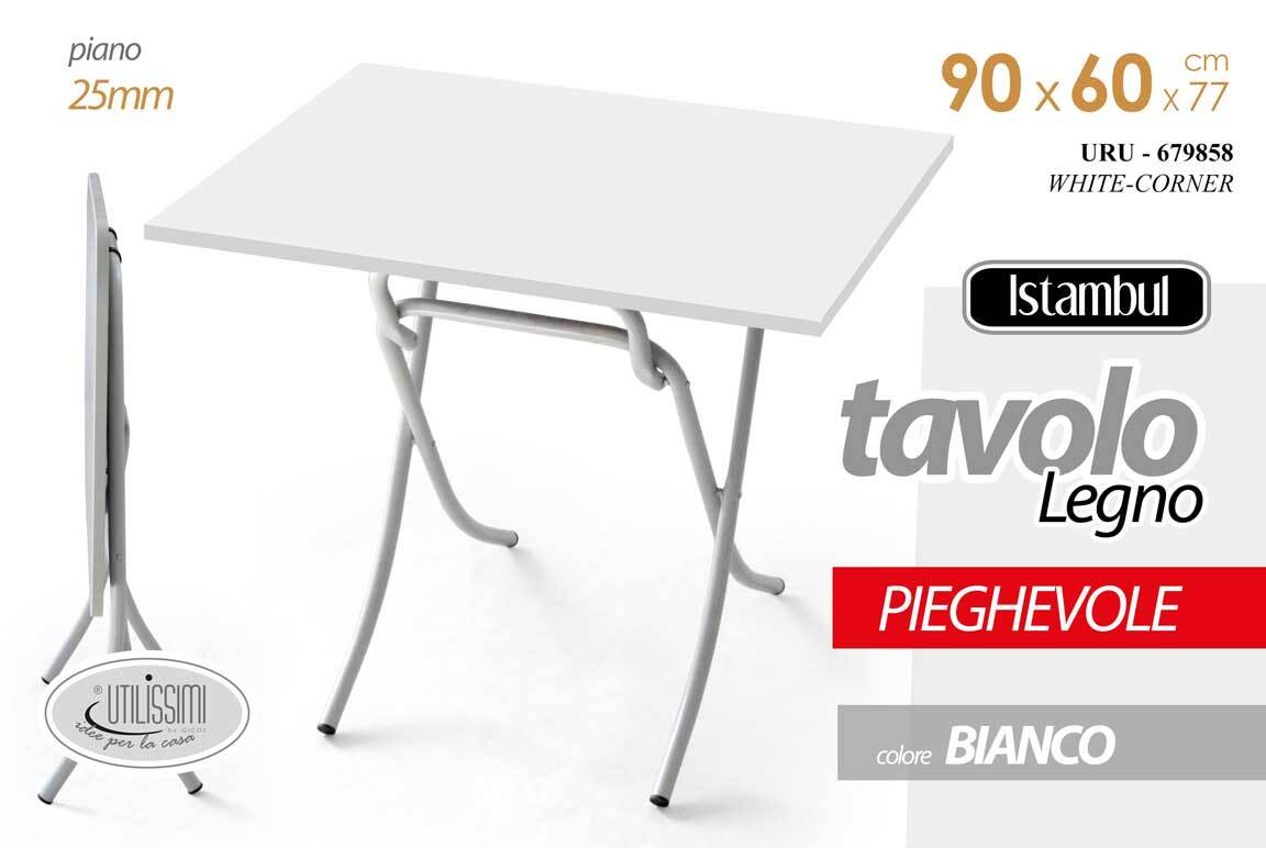 TAVOLO TAVOLINO RETTANGOLARE PIEGHEVOLE STRUTTURA METALLO TOP LEGNO 77*90*60 CM