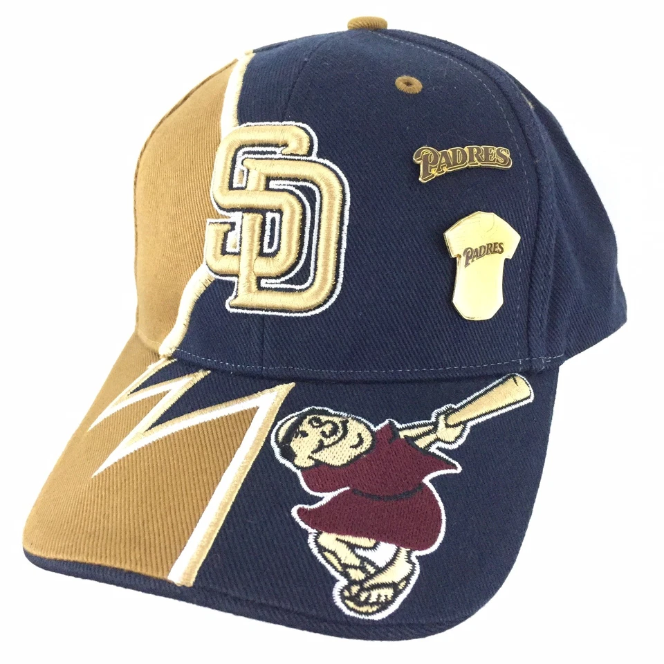 Vtg San Diego Padres Cap All Over Shockwave Swinging Friar Pin Logo Baseball Hat - Image 2 of 4