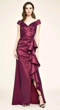 Tadashi Shoji VALERY OFF-THE-SHOULDER TAFFETA Plum GOWN Sz 8