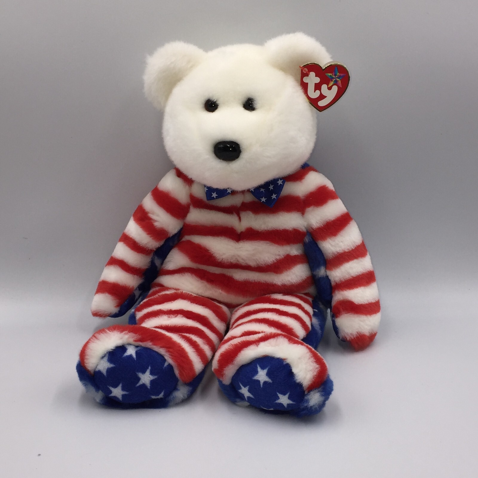 2002 Ty Beanie Buddies LIBERTY with WHITE Head- the 14" Stars & Stripes Bear New