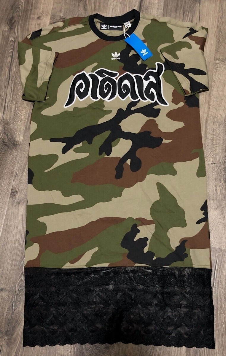 ADIDAS ORIGINALS X DRY CLEAN ONLY COLLECTION WOMEN CAMO TEE DRESS SIZE XS 32 NWT