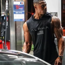 Men Gym Hooded Tank Top Sleeveless vest Bodybuilding Cotton Workout Fitness