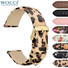 WOCCI Flower Prints Genuine Leather Watch Bracelet Straps 18mm 20mm 22mm Women