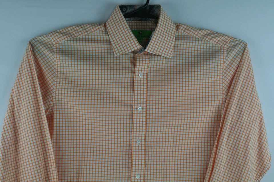 Мужские клетчатые оранжевые и белые манжеты Bristol and Bull с длинным рукавом на пуговицах M - Изображение 3 из 4