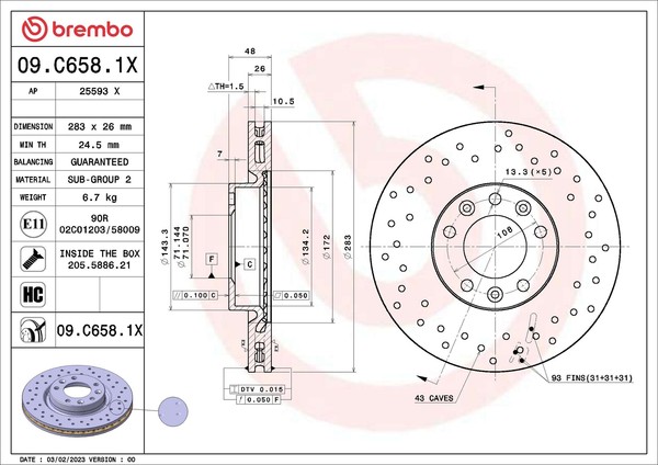Brembo 2X Bremsscheiben Vorne BelüFtet Beschichtet FüR CitroëN C4 Picasso II K9-image