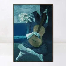 Framed Canvas Giclee Print Art The Old Guitarist by Pablo Picasso Decor 24"x32"