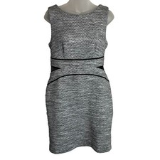 Liz Claiborne Career Dress Sleeveless Zip Up Women’s Size 6 Gray Black Leather