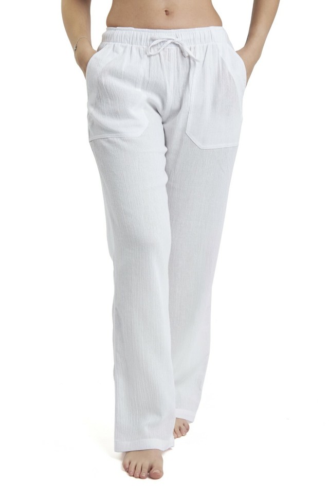 Women's Gauze Cotton Beach and PJ Pants (White)