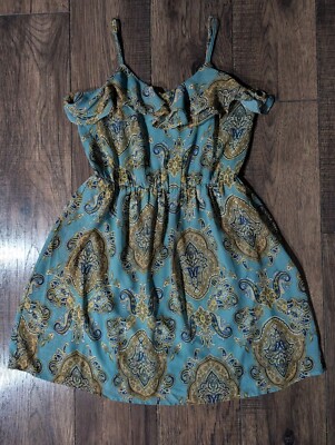 Doe & Rae Teal Green Paisley Size S Polyester Women's Sundress Strappy NWT!