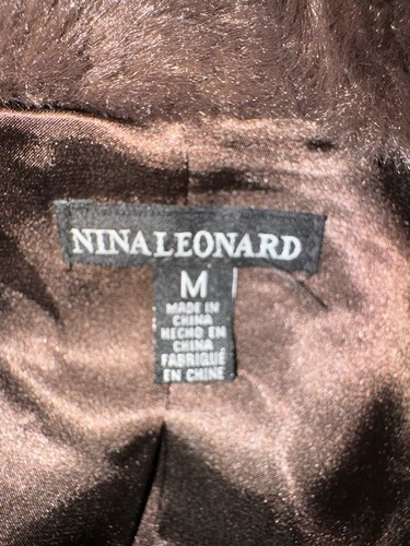 Nina Leonard Sz M 3/4-Slv Faux Fur Jacket Chocolate Brown Mob Wife - Picture 7 of 9